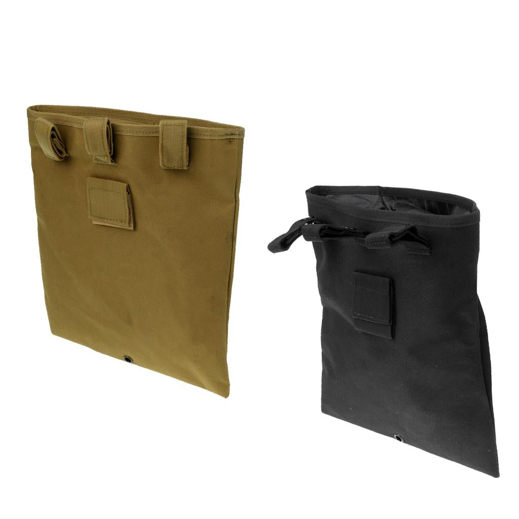 2 Pieces Tactical Folding Dump Bag Nylon Molle Belt Pouch Drop Mag Black Tan