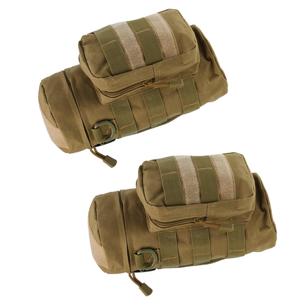 2 Pieces Tactical Military Molle Zippered Water Bottle Bag Kettle Pouch Tan