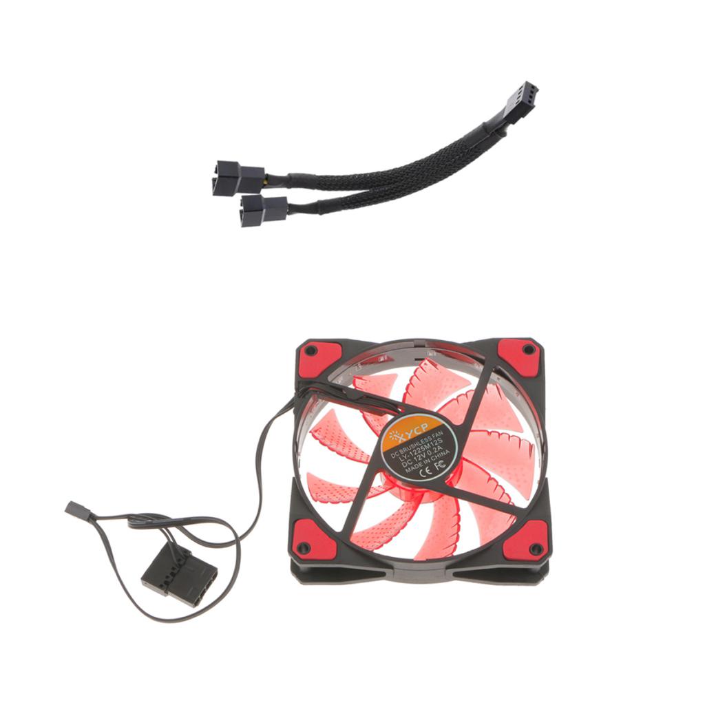 3/4Pin 15 LED 120mm PC Case CPU Cooling Fan+4pin 2Ways Y Splitter Fan Cable