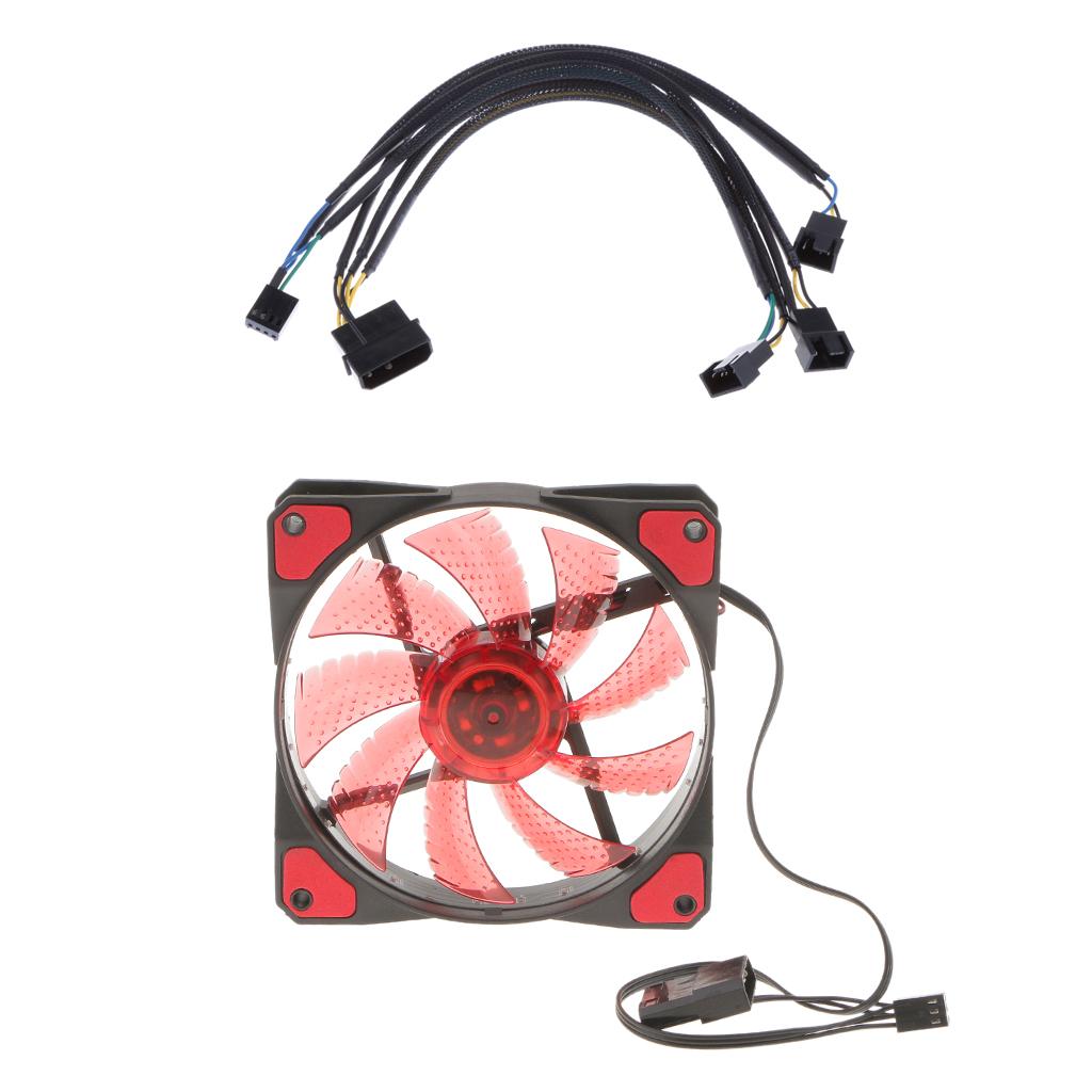 4Pin LED 120mm Cooling Fan+ 1 to 4-4Pin Fan Splitter Power for PC Case CPU