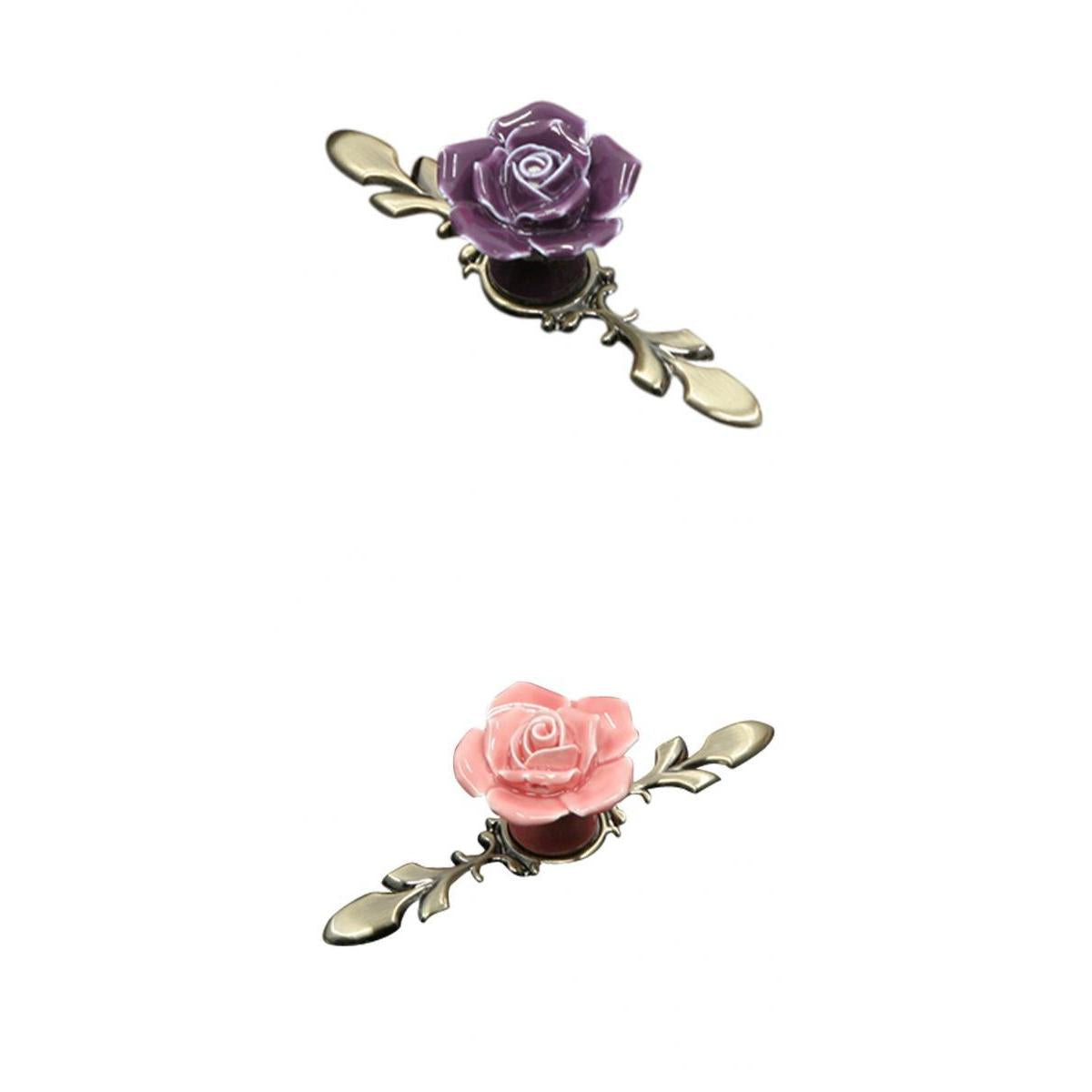2Pieces Wardrobe Cupboard Dresser Drawer Ceramic Rose Pull Handle Grip Knobs