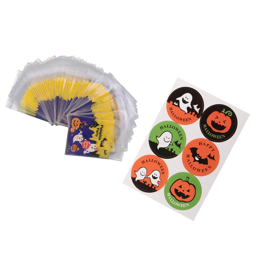 10pcs Seal Stickers Gift Tags 100pcs Halloween Treat Cellophane Candy Bags