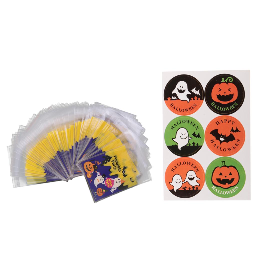 10pcs Seal Stickers Gift Tags 100pcs Halloween Treat Cellophane Candy Bags