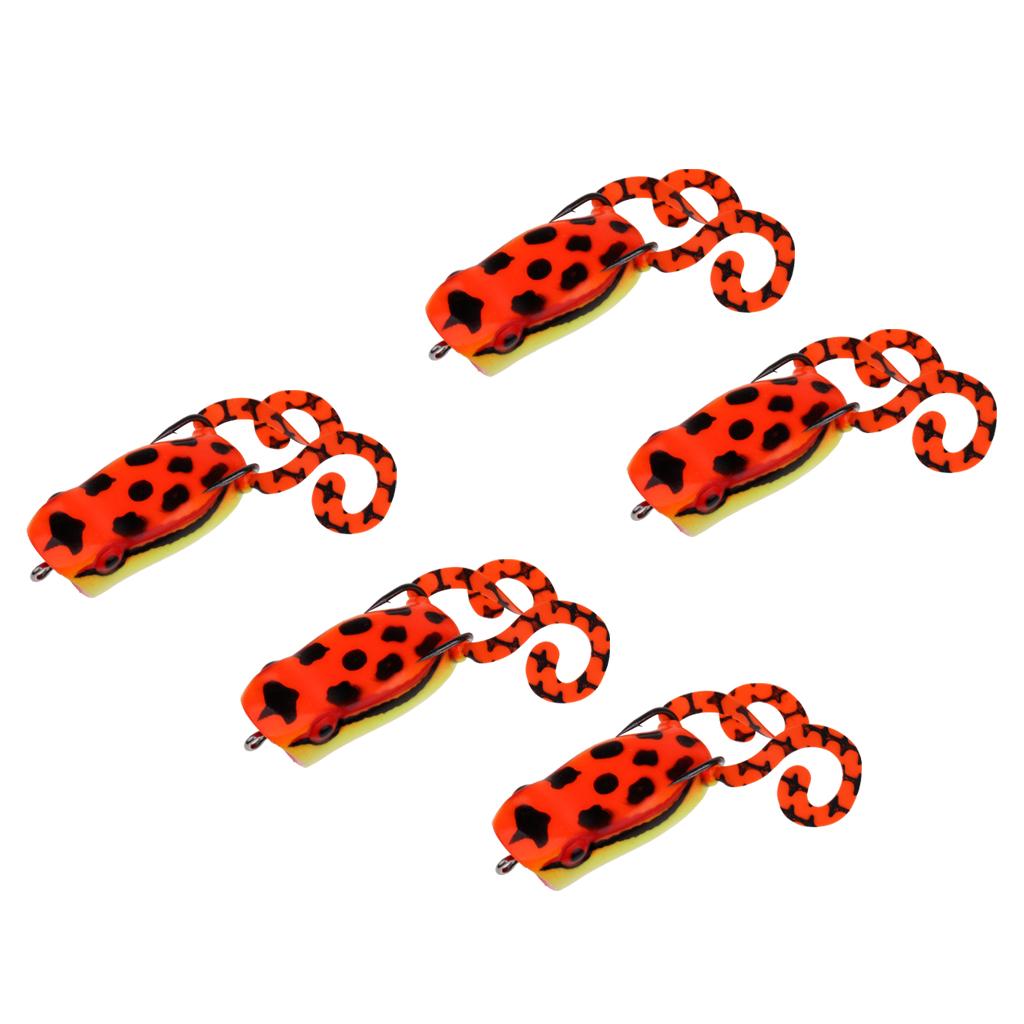 5Pcs Frog Lure Topwater Fishing Lures Crankbait Hooks Bass Baits Tackle Red
