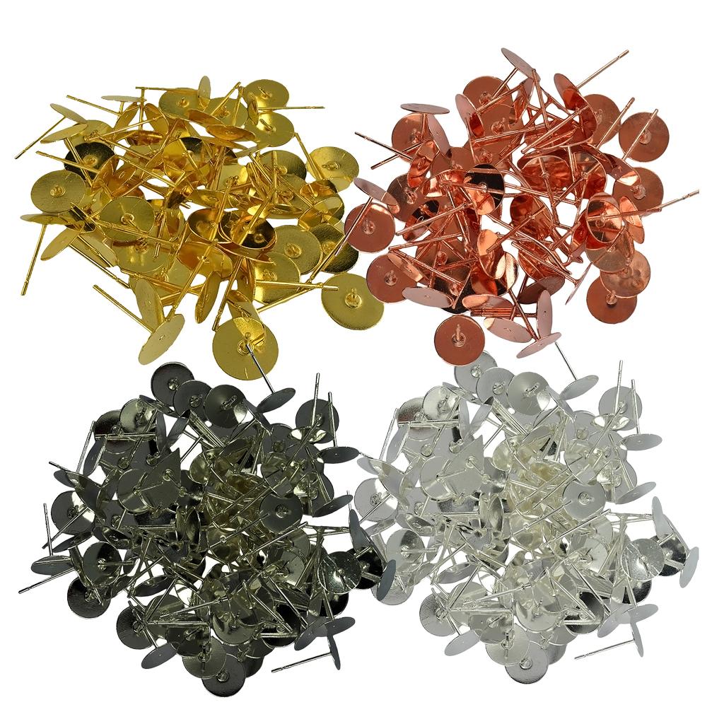 400 Pieces Alloy Metal Earrings Posts Flat Pad for Earring Making Findings