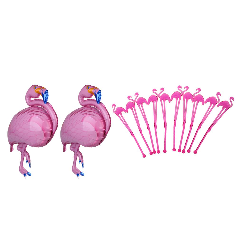 10x Flamingo Milk Coffee Stirring Sticks+2x Large Foil Balloons Party Decor