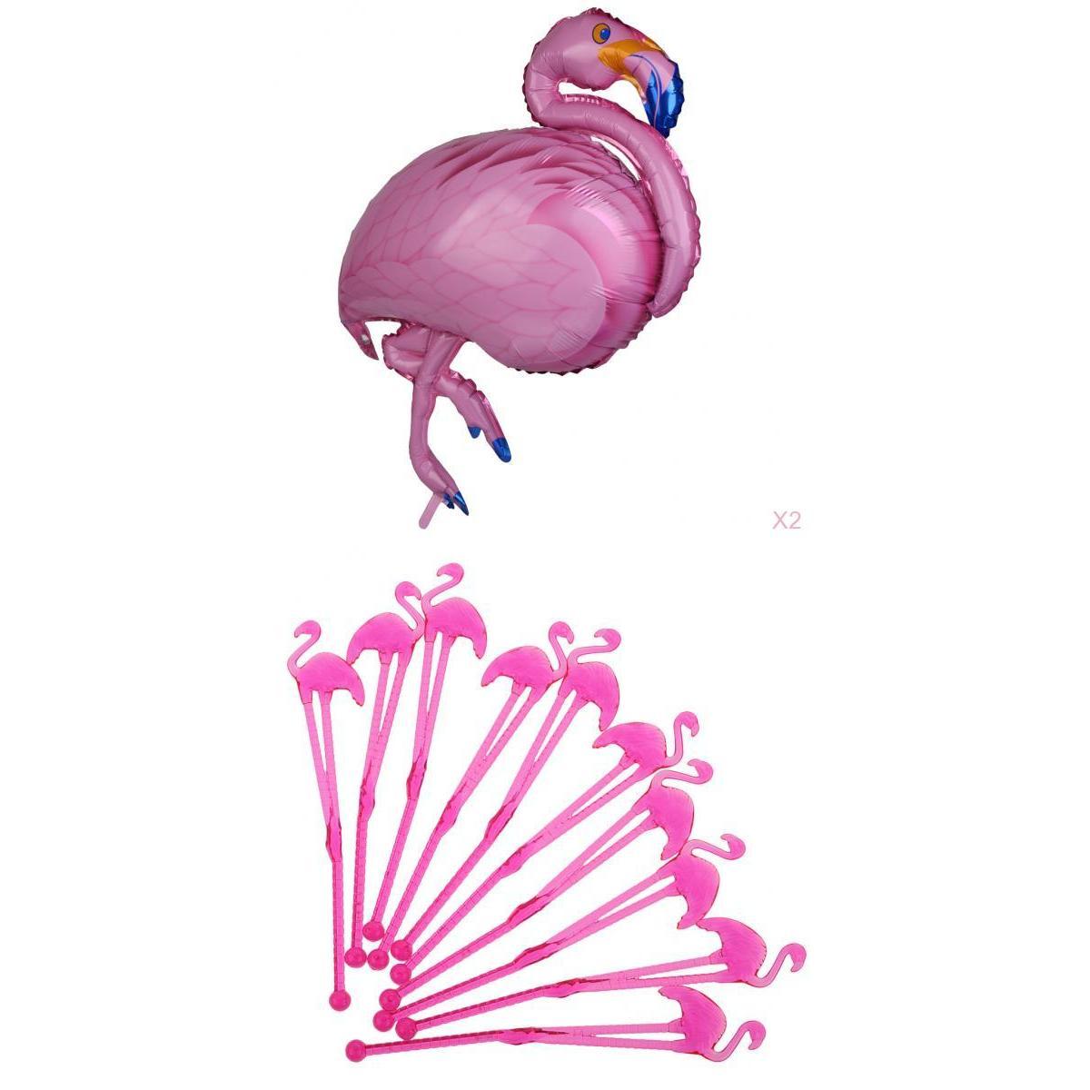 10x Flamingo Milk Coffee Stirring Sticks+2x Large Foil Balloons Party Decor