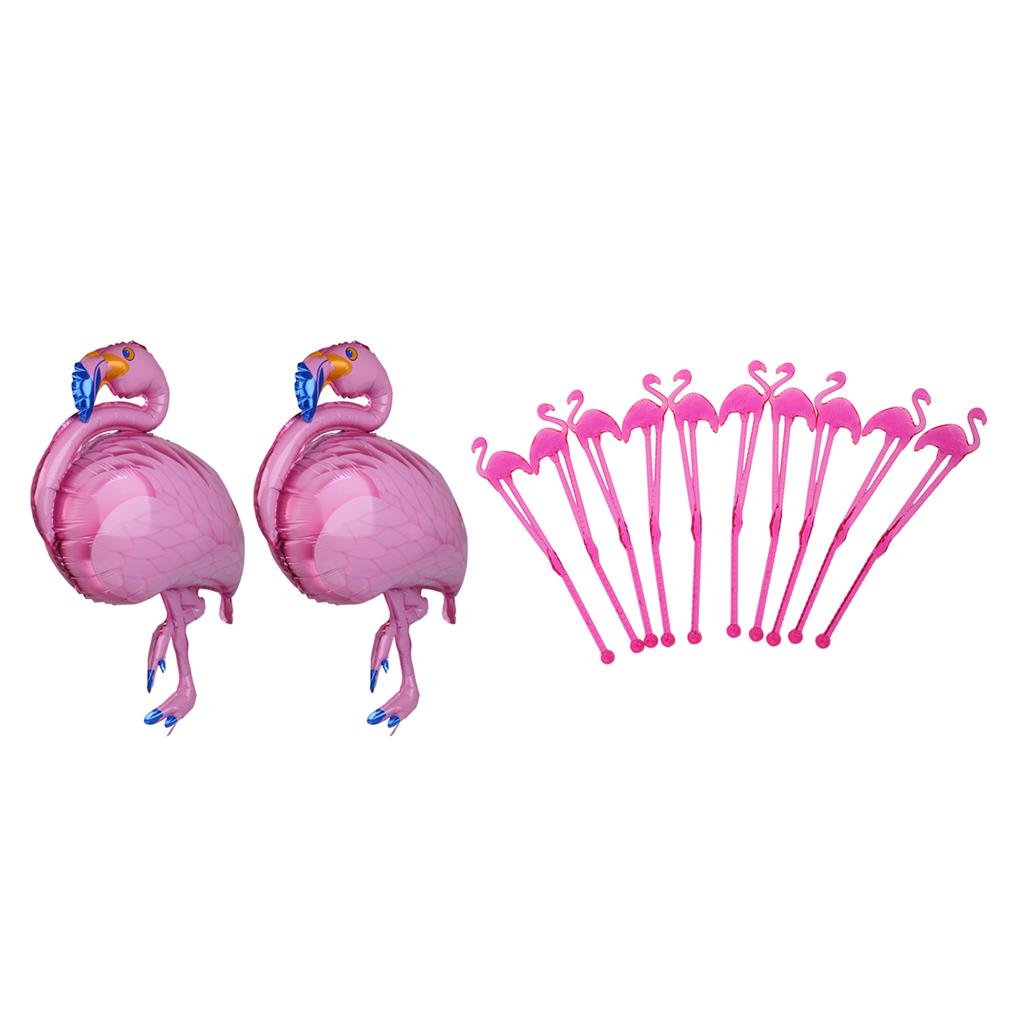 10x Flamingo Milk Coffee Stirring Sticks+2x Large Foil Balloons Party Decor