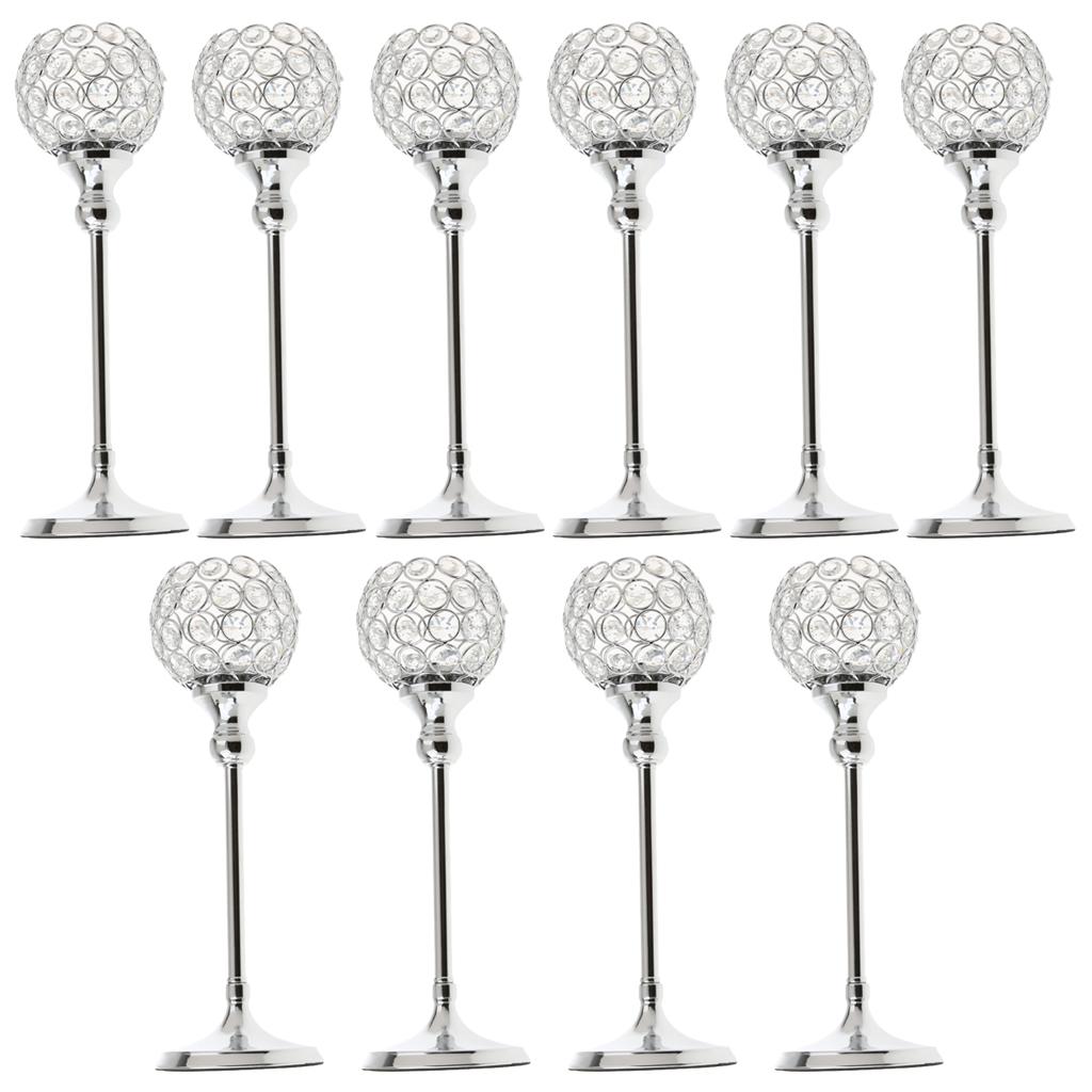 10Pieces 35cm Globe Pillar Votive Candle Holder Wedding Centerpiece -Silver