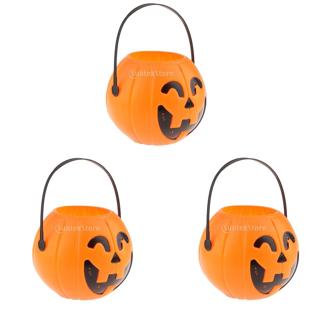 3Pcs Halloween Kid Trick or Treat Candy Holder Bucket with Handle Candy Bowl