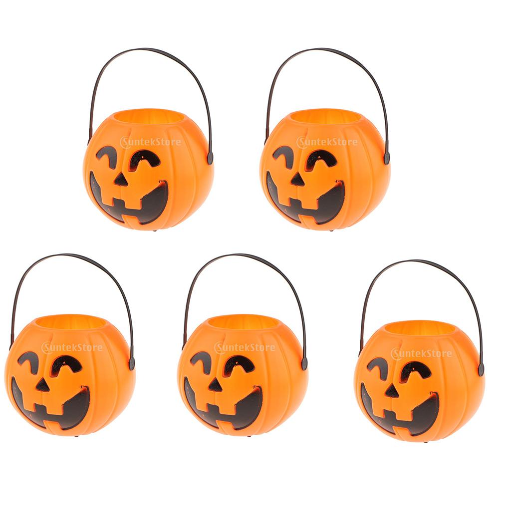 5Pcs Halloween Kid Trick or Treat Candy Holder Bucket with Handle Candy Bowl