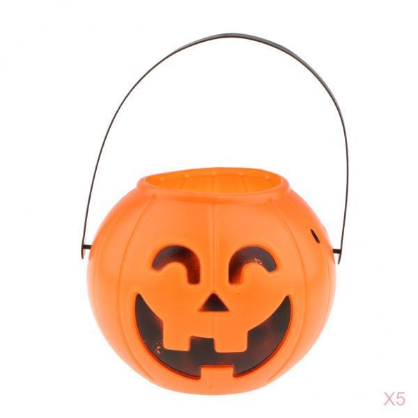 5Pcs Halloween Kid Trick or Treat Candy Holder Bucket with Handle Candy Bowl