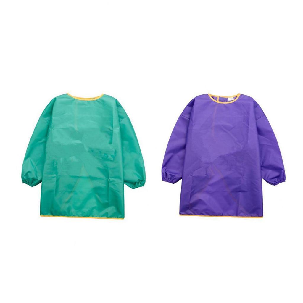 Children Kids Long Sleeve Apron Painting Waterproof Smock L Purple+Green