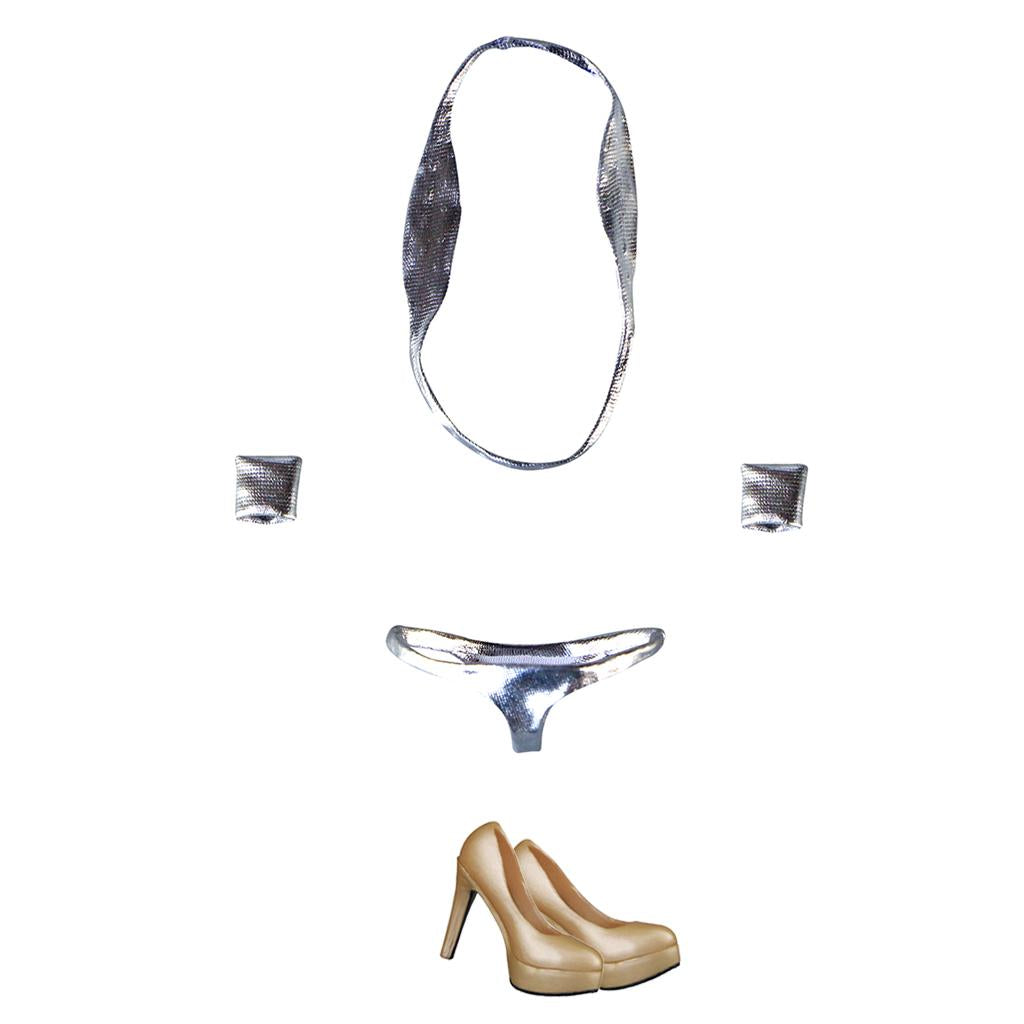 1/6 Silver Bikini Bra Briefs Set & Shoes for 12'' Large Bust Female Figure