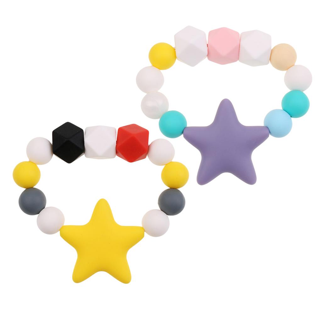 2 Pieces Baby Silicone Teething Chewable Bracelet Toy Teething Beads Chain