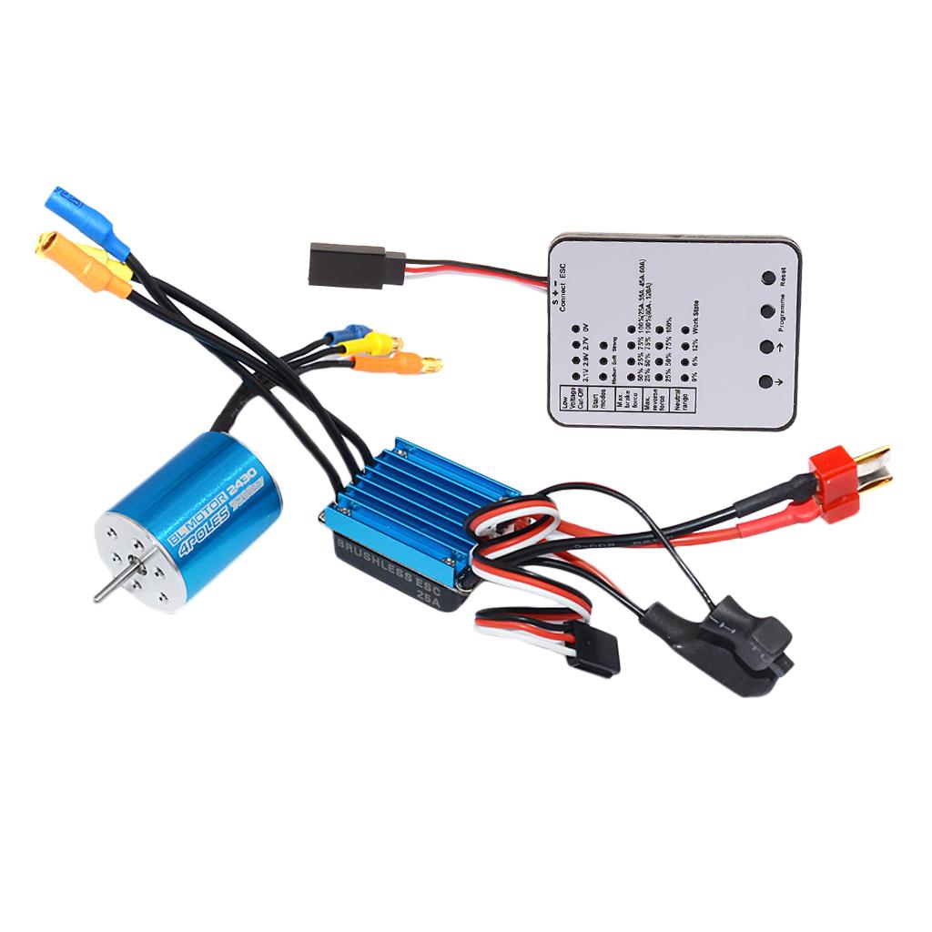 2430 7200KV Motor+25A Brushless ESC+LED Programing Card for 1/16 1/18 RC Car