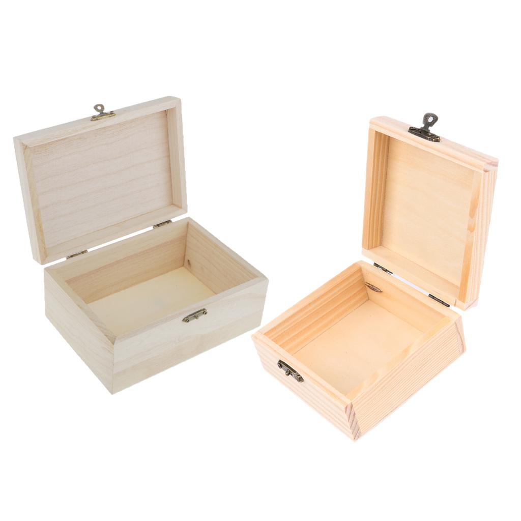 2 Pieces Unfinished Unpainted Plain Wood Jewelry Jewlry Box Keepsake Case