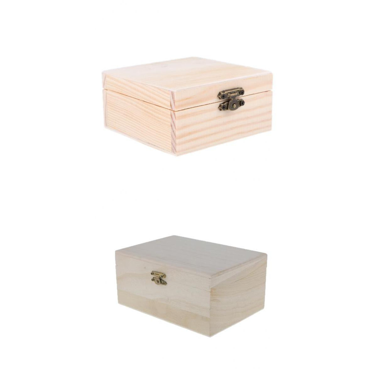 2 Pieces Unfinished Unpainted Plain Wood Jewelry Jewlry Box Keepsake Case