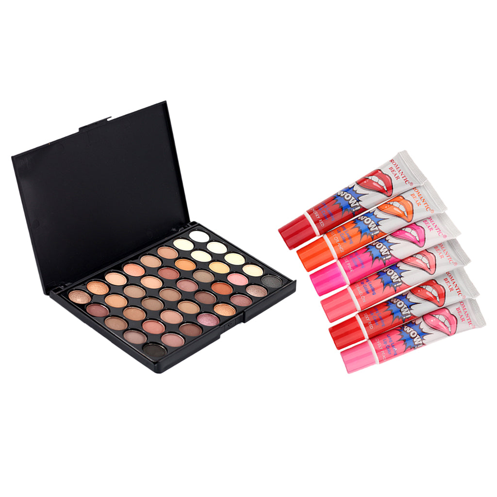 40 Colors Powder Eyeshadow Matt Palette +6pcs Waterproof Peel-off Lip Gloss