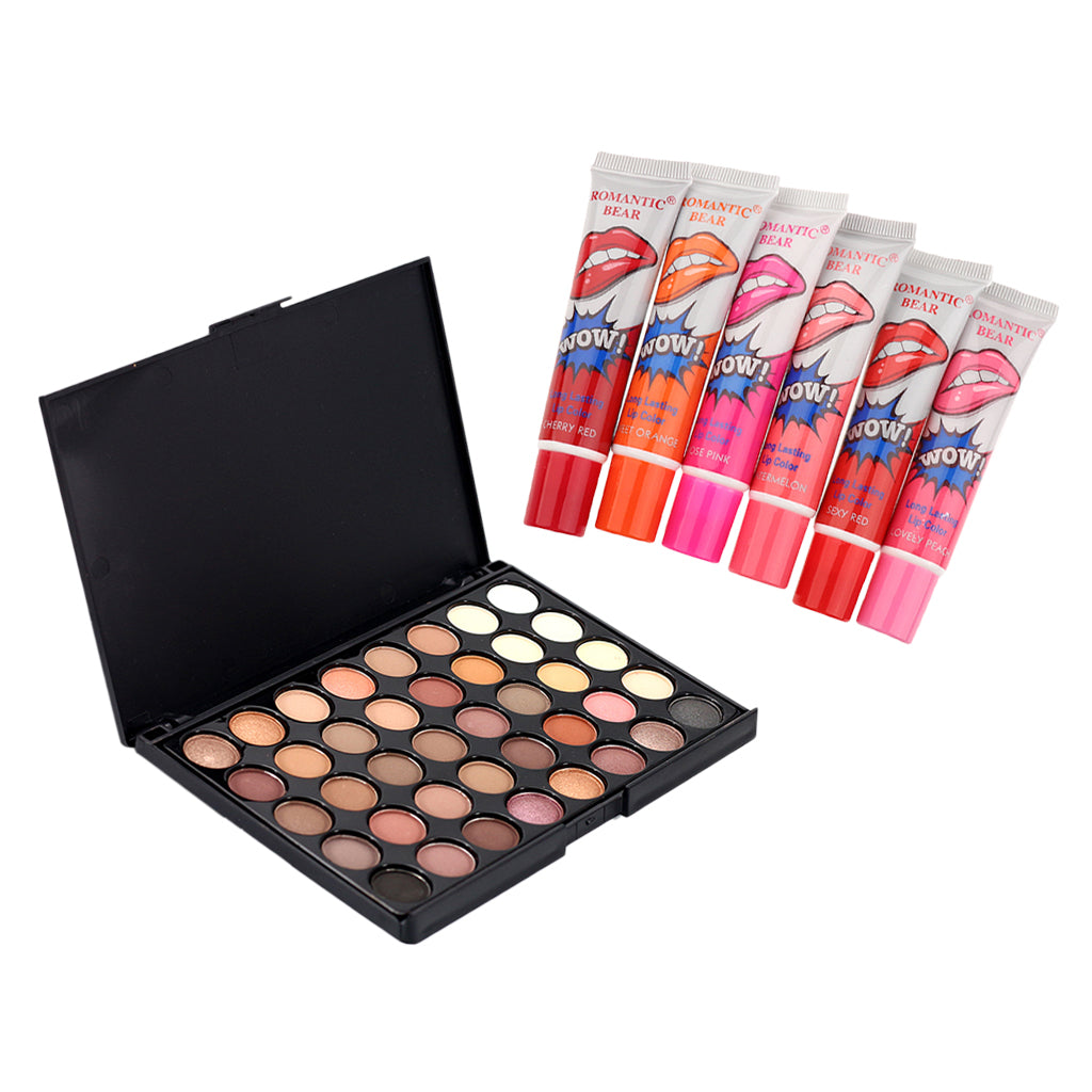 40 Colors Powder Eyeshadow Matt Palette +6pcs Waterproof Peel-off Lip Gloss