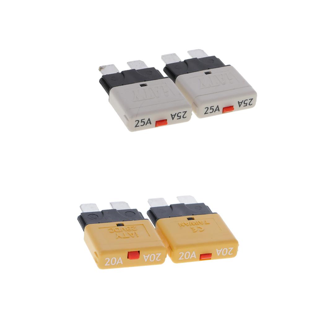 4Pcs 28V 20A 25A Auto Car Truck Boat Mini Blade Fuses Manual Circuit Breaker