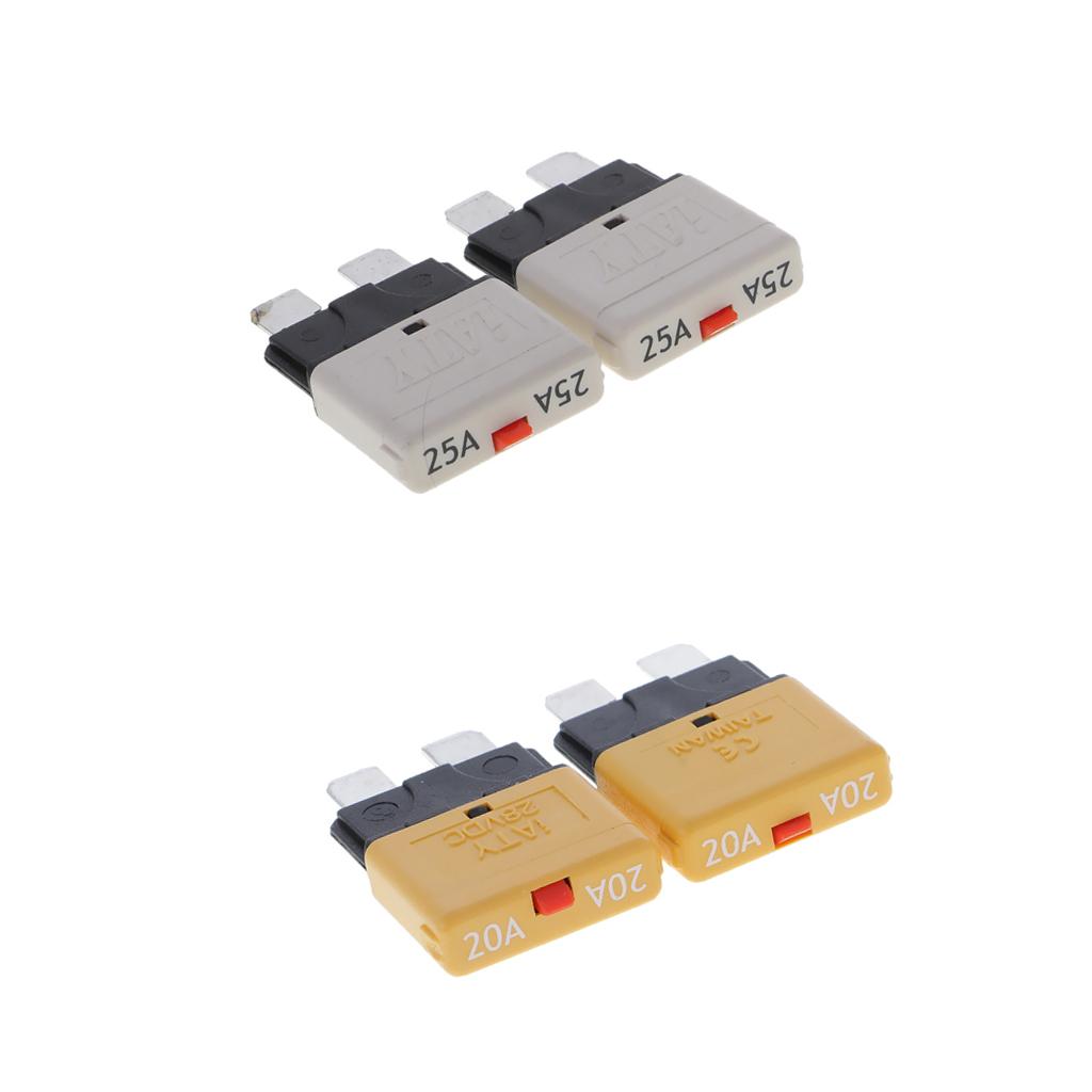 4Pcs 28V 20A 25A Auto Car Truck Boat Mini Blade Fuses Manual Circuit Breaker