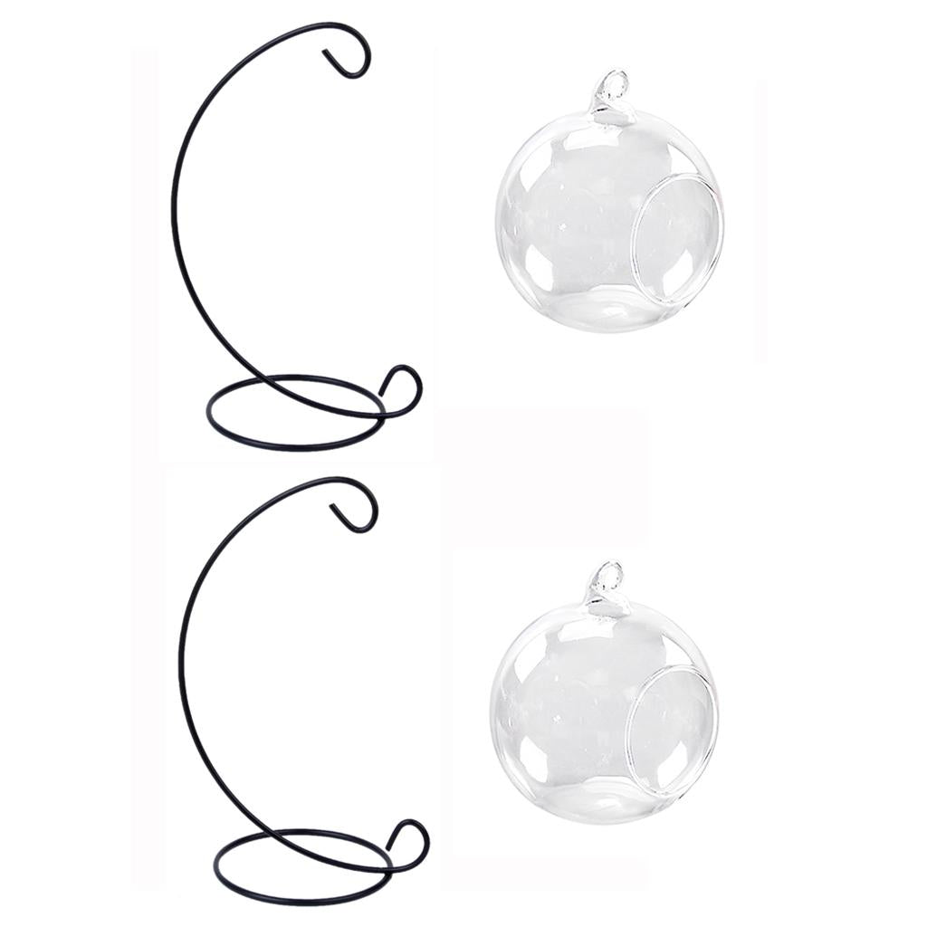 2 Set Hanging Glass Flower Vase Bottle Hydroponic Terrarium Container Stand