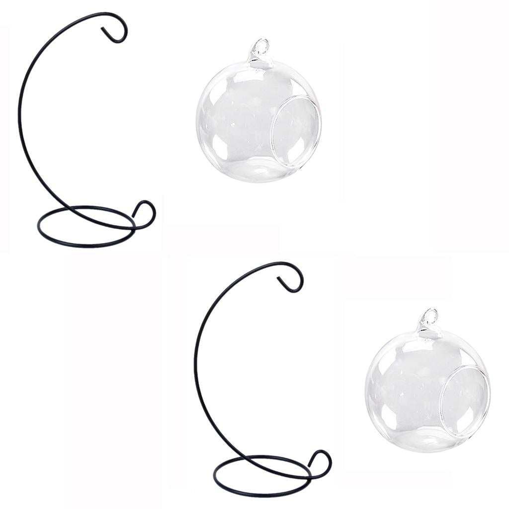 2 Set Hanging Glass Flower Vase Bottle Hydroponic Terrarium Container Stand