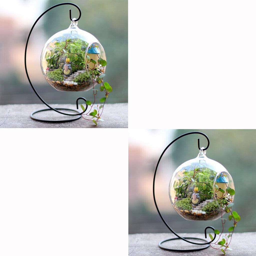 2 Set Hanging Glass Flower Vase Bottle Hydroponic Terrarium Container Stand