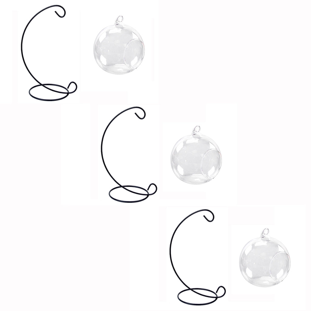 3 Set Hanging Glass Flower Vase Bottle Hydroponic Terrarium Container Stand