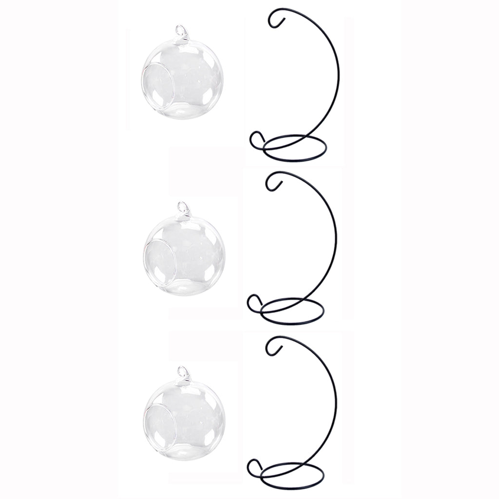 3 Set Hanging Glass Flower Vase Bottle Hydroponic Terrarium Container Stand