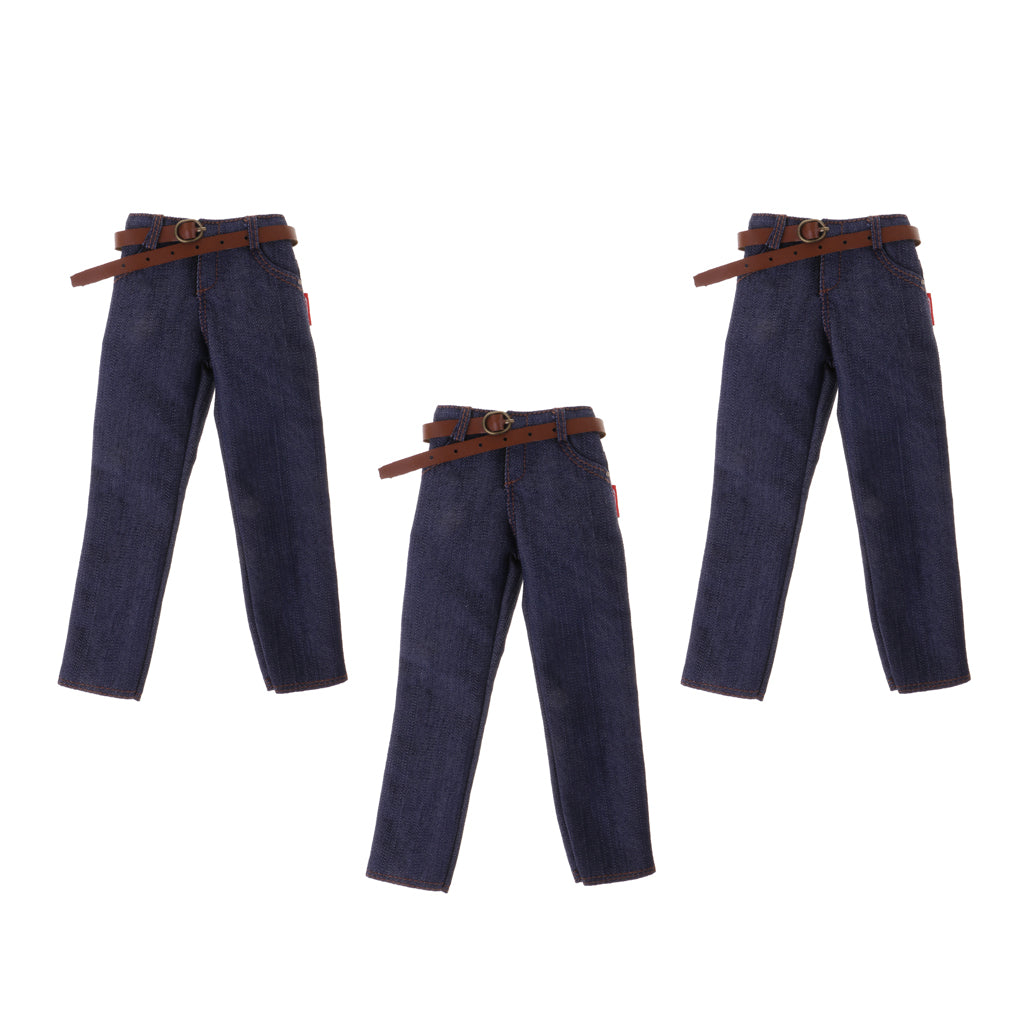 3pcs 1/6 Scale Male Classic Denim Jeans Pants for 12'' Action Figures Body