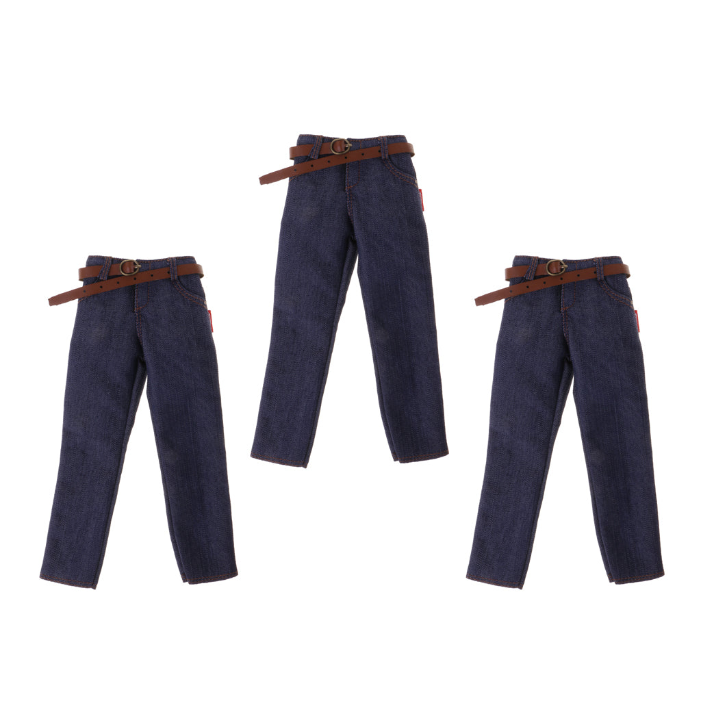 3pcs 1/6 Scale Male Classic Denim Jeans Pants for 12'' Action Figures Body