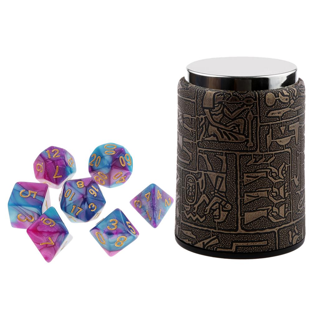 7X Polyhedral Dice for Dungeons and Dragons Table Games+Dice Cup Purple Blue