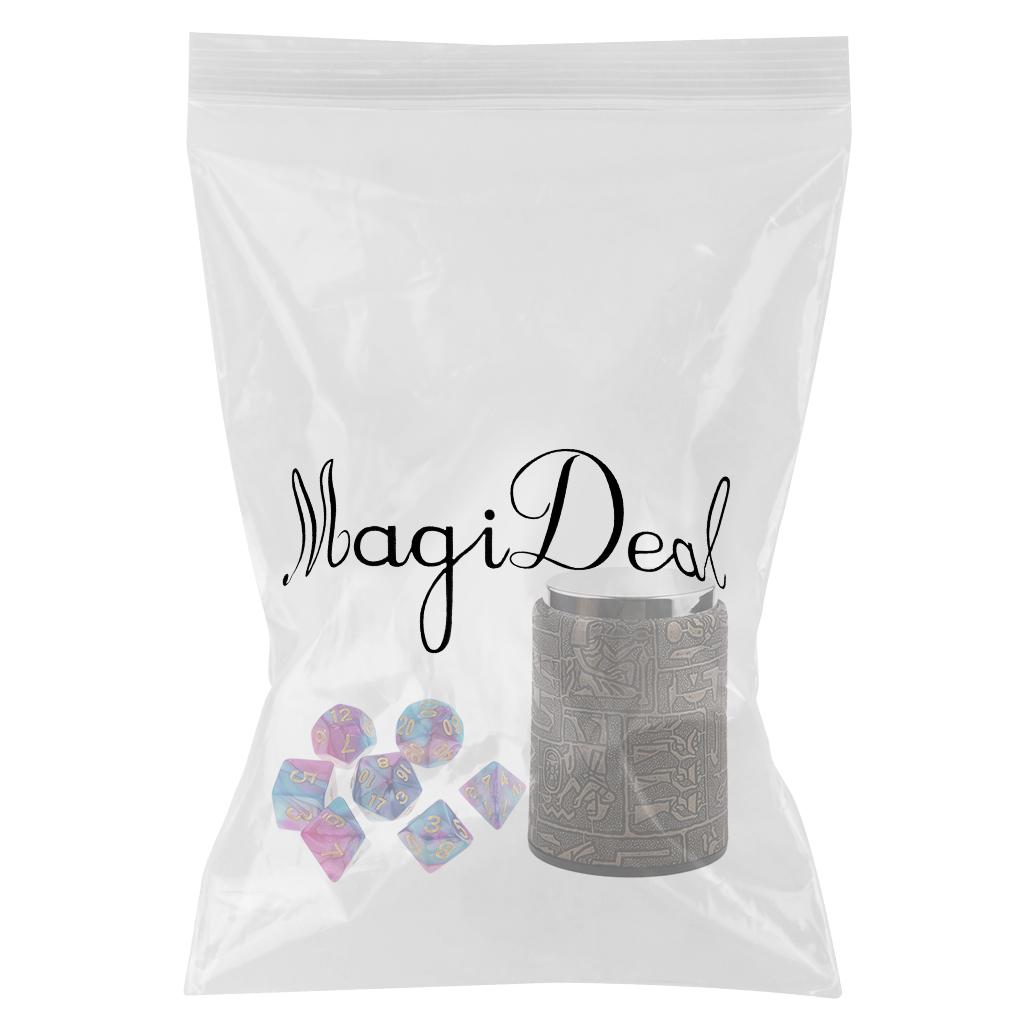 7X Polyhedral Dice for Dungeons and Dragons Table Games+Dice Cup Purple Blue