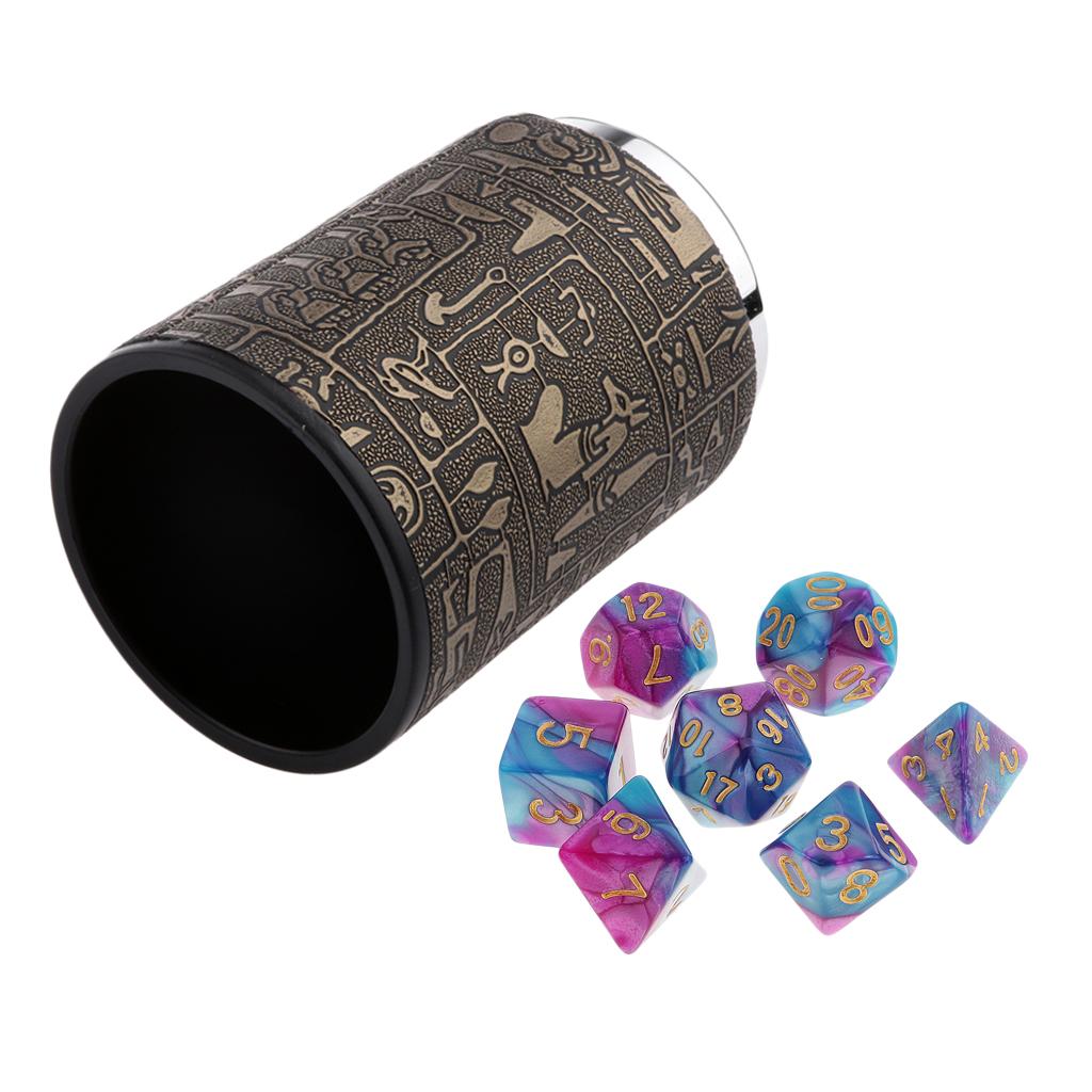 7X Polyhedral Dice for Dungeons and Dragons Table Games+Dice Cup Purple Blue