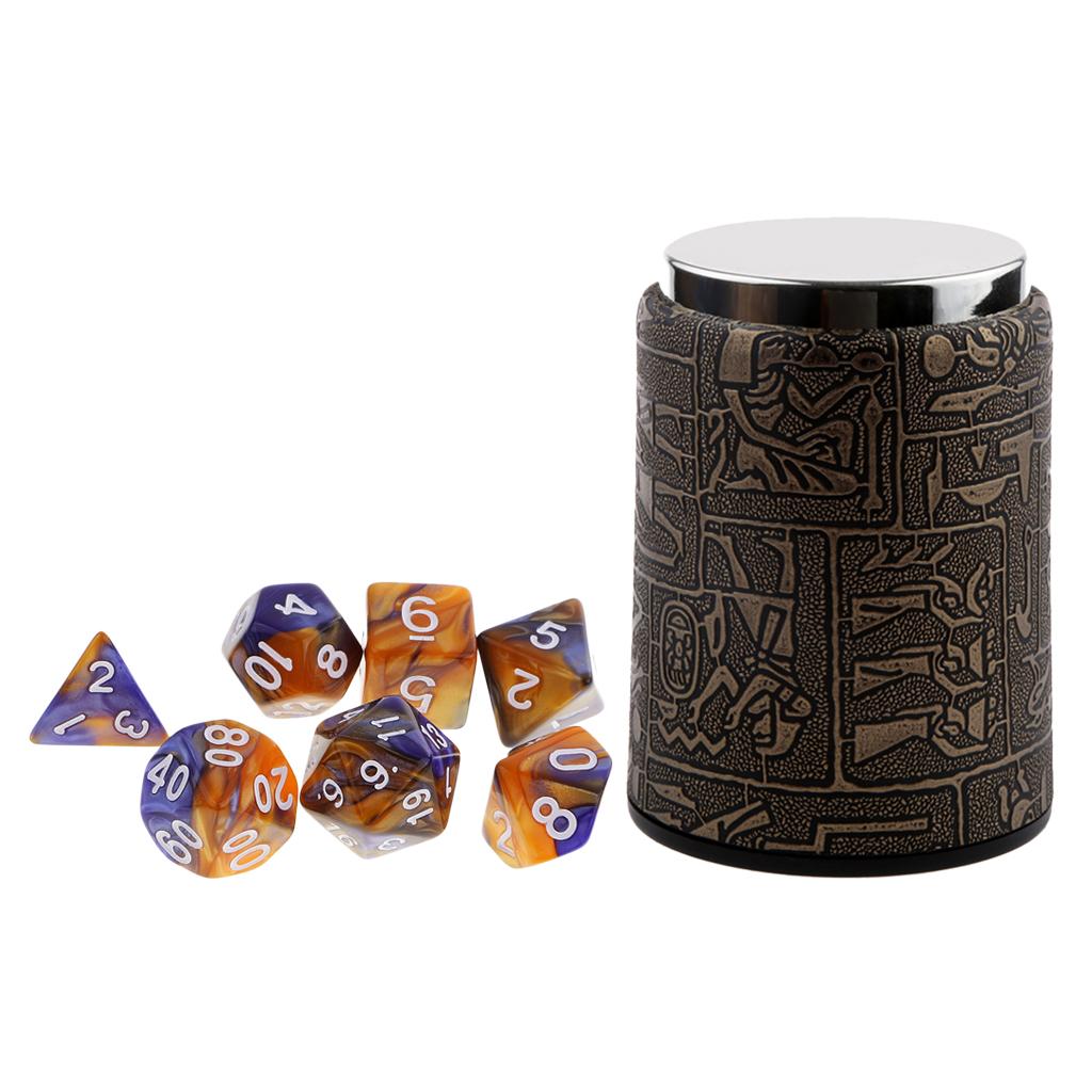 7X Polyhedral Dice for Dungeons and Dragons Table Game+Dice Cup Blue Yellow