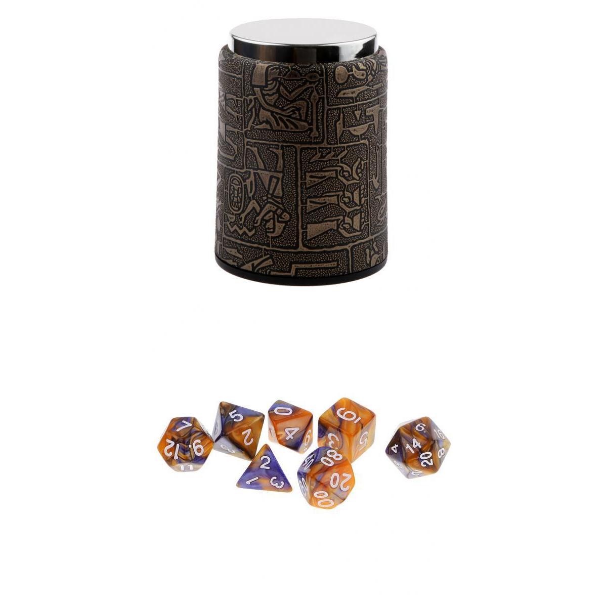 7X Polyhedral Dice for Dungeons and Dragons Table Game+Dice Cup Blue Yellow