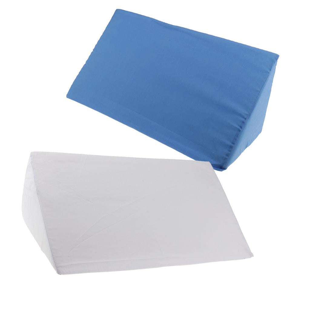 2 Pieces Foam Bed Wedge Pillow Cushion Washable Cover White Blue