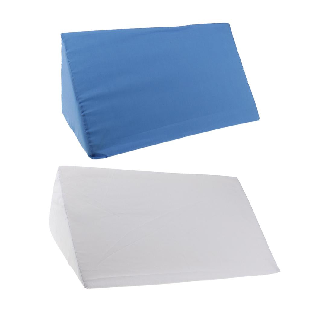 2 Pieces Foam Bed Wedge Pillow Cushion Washable Cover White Blue