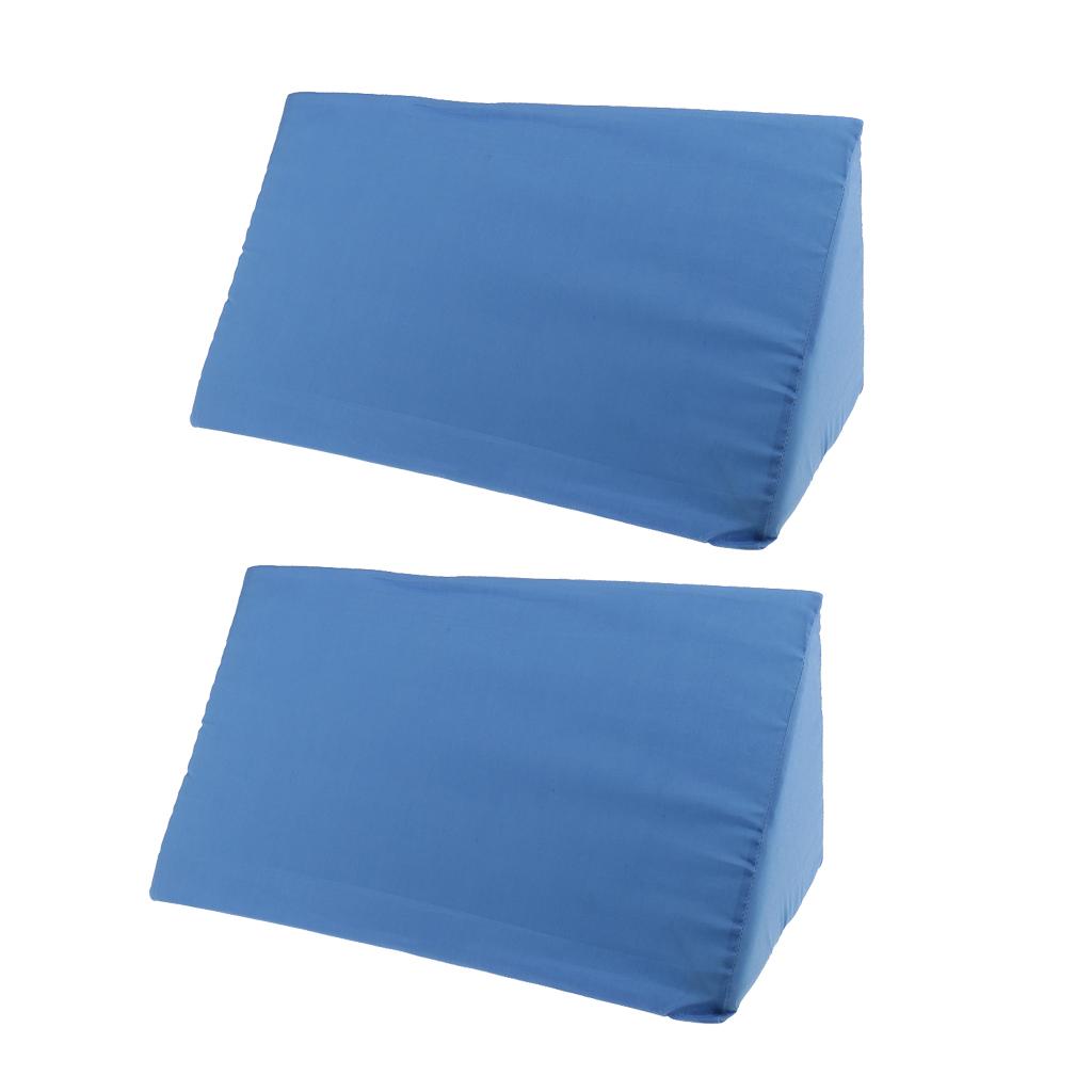 2 Pieces Foam Bed Wedge Pillow Cushion Washable Cover Blue