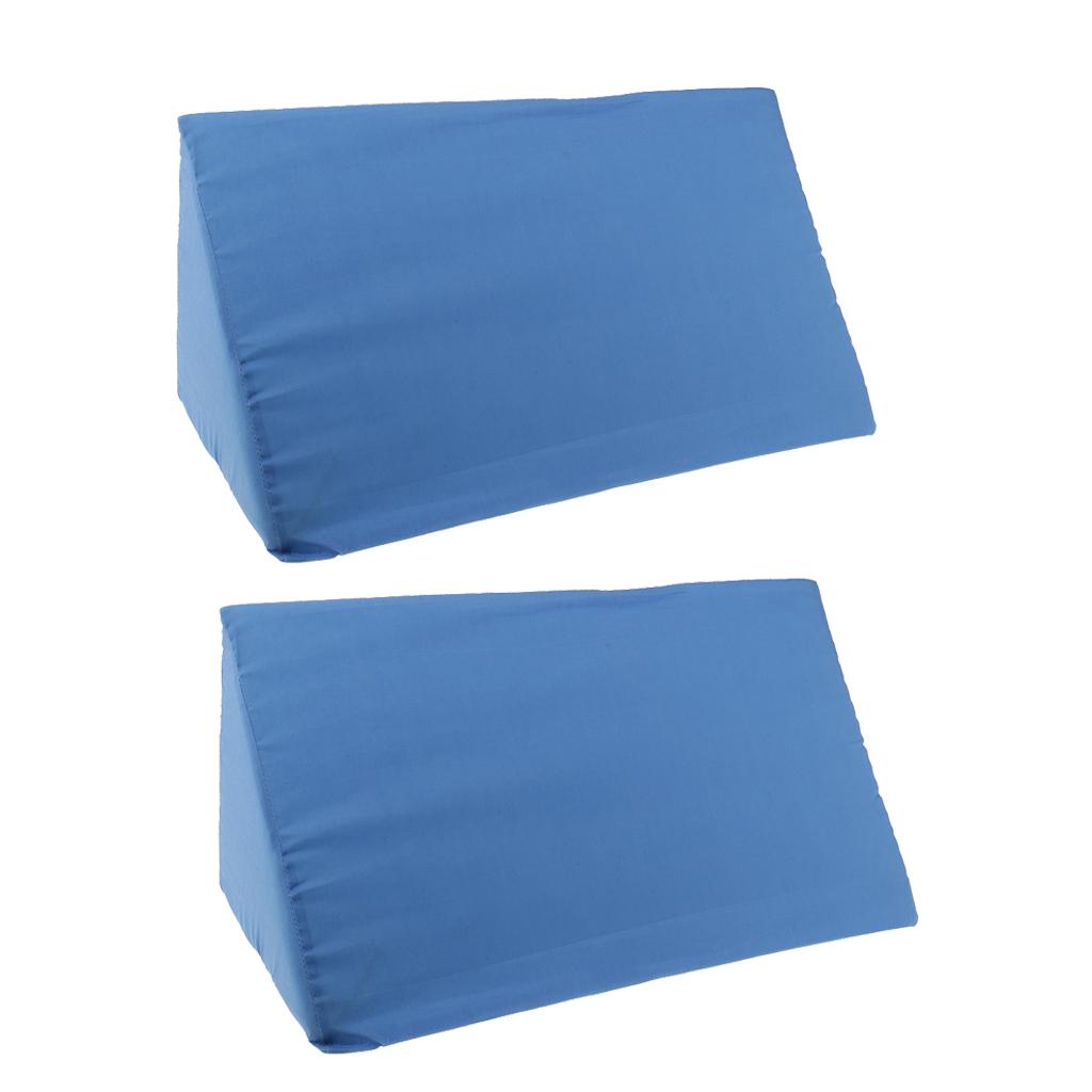 2 Pieces Foam Bed Wedge Pillow Cushion Washable Cover Blue