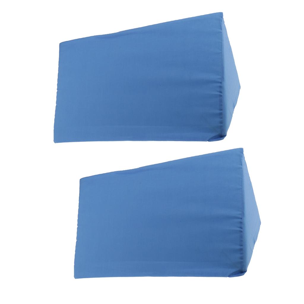 2 Pieces Foam Bed Wedge Pillow Cushion Washable Cover Blue