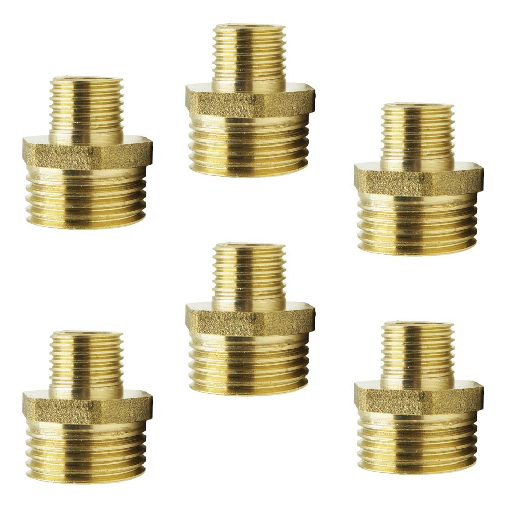 6x Brass Barbed Double-Headed Hex Bushing Fitting Connector Adapter 1/4-1/8