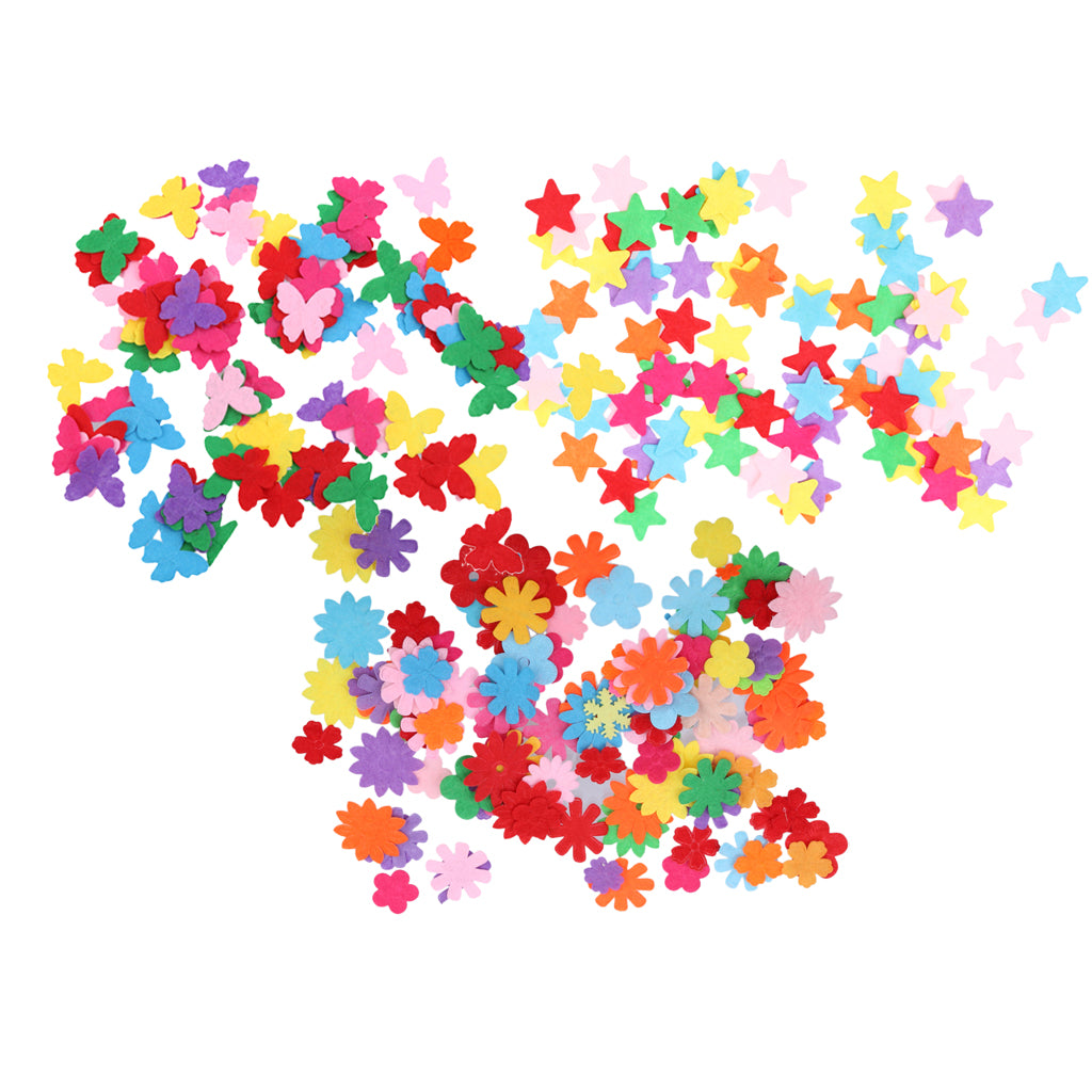 3 Shapes 300pcs Felt Flowers Star Butterfly Fabric Embellishments DIY Craft