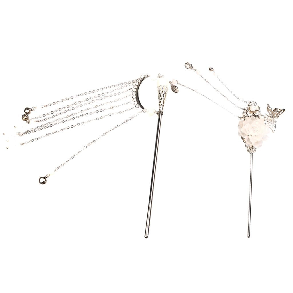 2pcs Vintage Traditional Tassel Hair Stick Pin Metal Women Hair Accessories