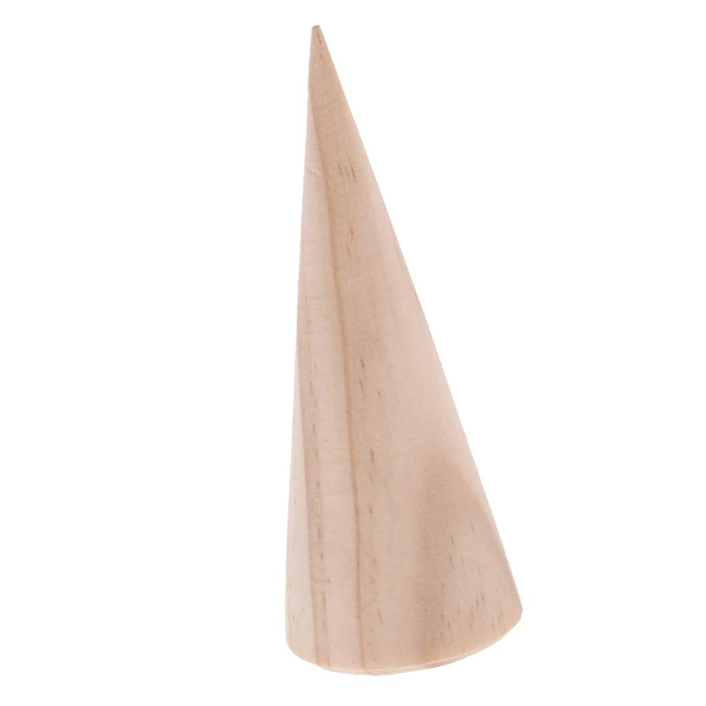 6 Pieces Unpainted Plain Cone Wooden Ring Jewelry Display Stand Organizer