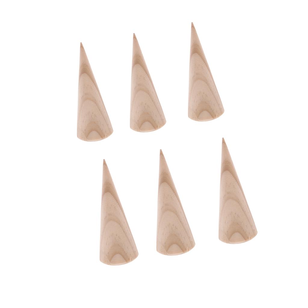 6 Pieces Unpainted Plain Cone Wooden Ring Jewelry Display Stand Organizer