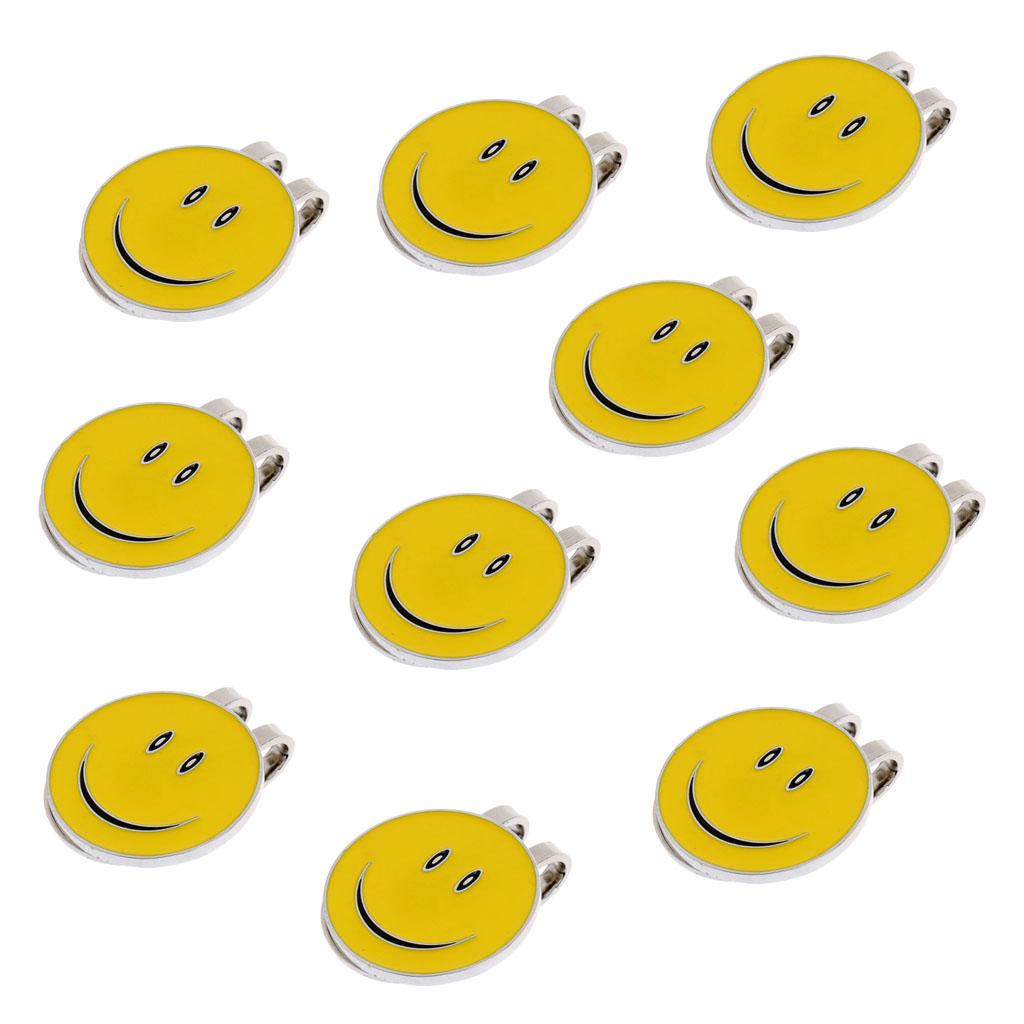 10 Pieces Smile Face Magnetic Hat Clip with Golf Ball Marker Golfer Gift