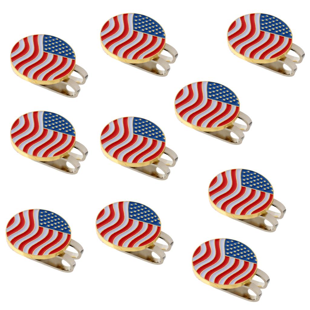 10 Pieces USA Flag Metal Golf Ball Marker with Magnetic Hat Clip Golfer Gift
